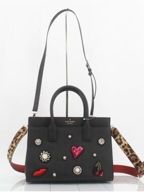 Rare kate spade Black Satchel with Red & Pink Embellished Patches